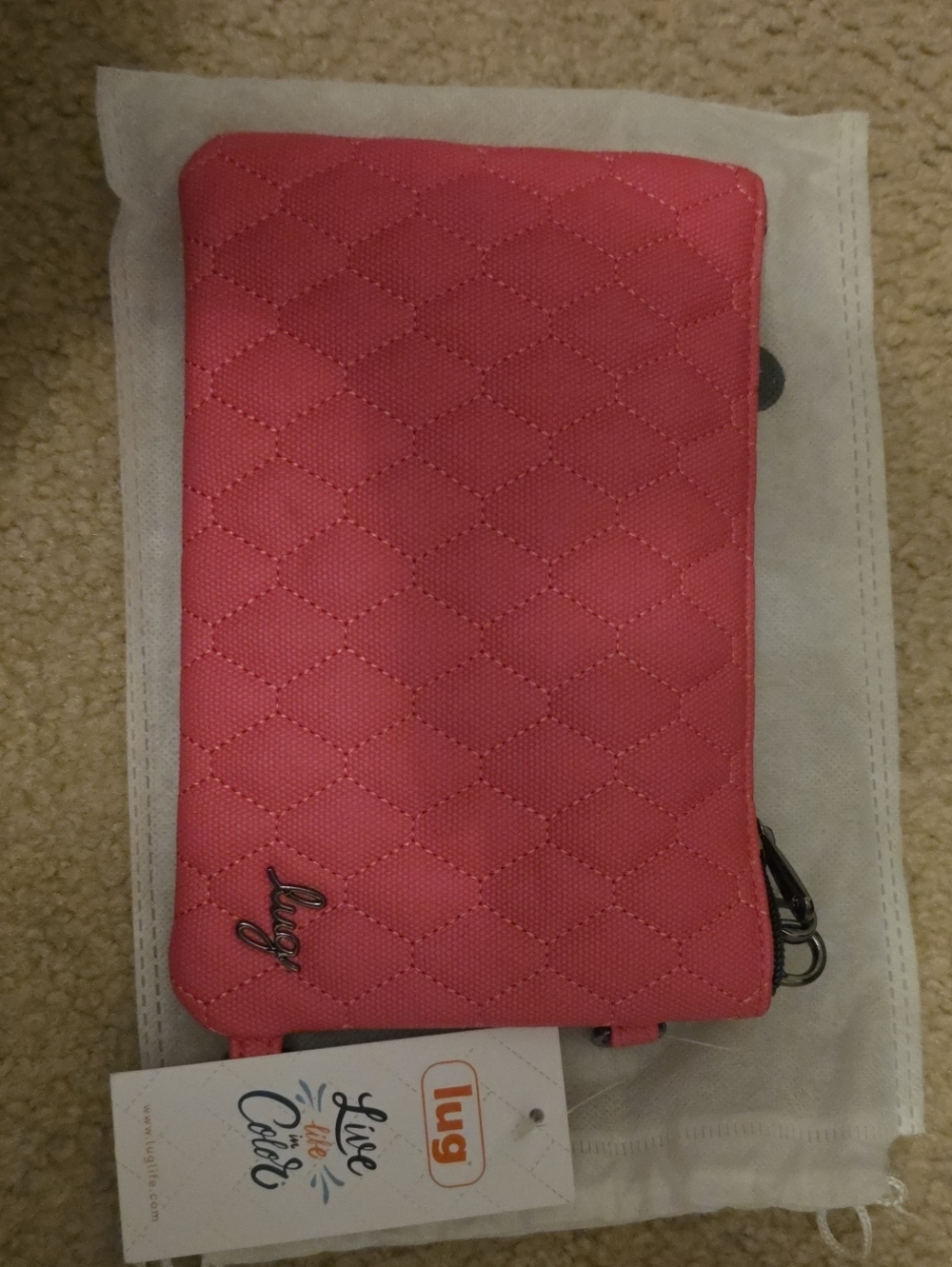 NWT Lug Quilted Coral Pink Wristlet Wallet